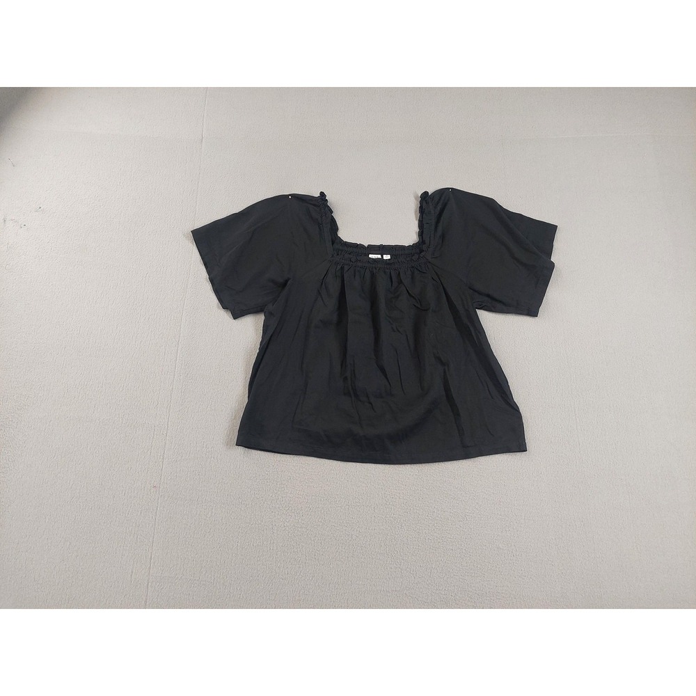 Gap Blouse Womens Small Black Square Neck Flutter Sleeve Cotton Boho Peasant Top